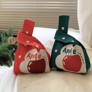 NALANILI Sức chứa lớn Túi đeo cổ tay thắt nút Thủ công DệT Túi xách Thời trang Ông già Noel Túi mua sắm Dành cho Nữ