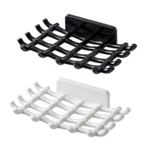 2pcs/Set Tempat Sabun Batang/Kotak Wadah Sabun/Tempel Dinding Tanpa Paku Wadah Sabun Kotak Hitam+Putih