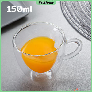 BizHome ถ้วยกาแฟรูปหัวใจ แบบสองชั้น มินิมอล ถ้วยน้ำผลไม้สไตล์แฟชั่น Creative glass