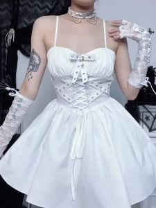 CHUNGLO Lolita Sweet Mini Dresses Womens Bandage Spaghetti Strap Sleeveless Swing Skater Dress Club Party Y2K Streetwear㏇X0407