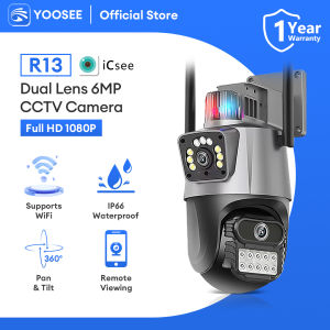 ICSEE XM R13 6MP HD 1080P  Dual lens cctv camera outdoor Waterproof Two-way audio Intelligent Full Color Night Vision PTZ Controls Surveillance with Big Speaker dual screens Anti theft security camera