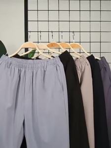 9XL-9XL Casual Pants Long Men Elastic Waist Summer Ultra-thin High Waist Loose Ice Silk Plus Size Men Straight Office Work Trousers with Pockets