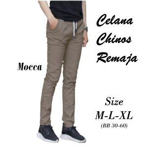 Celana Panjang Remaja Usia SMP sampai SMA Chinos Kain Melar Bahan Twil Combed Polos