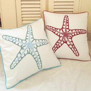 Junwell Cotton Canvas 3D Effect Sea World Starfish Embroidery Throw Pillow Sofa Office Back Cushion Baby Room Decorative Pillow2026