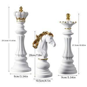 xpkQ Vintage Luxury Chess Sculpture King Horse Queen Set Figurine Modern Minimalist Resin Craft Study Room Desktop Display Gift 4P7H5