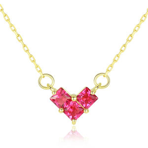 Kemstone 925 Silver Green Red Heart Crystal Gold Plated Sweet Female Pendant Necklace Jewelry Gift for Women