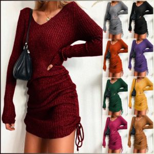 ชุดกระโปรง แฟชั่น เสื้อกันหนาว กระโปรงชั้นใน ถัก ให้อบอุ่น สวมใส่สบาย นิสัยเพรียวบาง คอวี ผู้หญิง