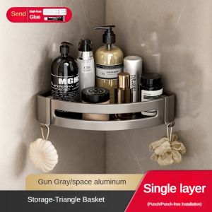 Gunpowder bathroom storage rack toilet room space aluminum toilet shower room wall-mounted triangular corner storageFast shipping