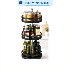 【DAILY ESSENTIAL】 360 Rotating Spice Rack / Kitchen Countertop Seasoning Organizer / Round Multi-Tier Turntable Rack