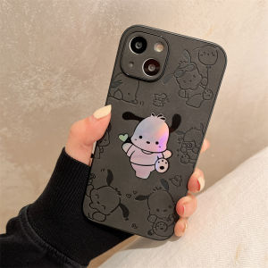 CrashStar เคสโทรศัพท์หนังแข็งกันกระแทกลายนูนการ์ตูนรูปสุนัขน่ารักเลเซอร์สีสำหรับ iPhone 15 14 13 12 11 Pro Max XS XR X 8 + 7 Plus เคสโทรศัพท์สีดำแฟชั่นพร้อมฝาครอบเลนส์ป้องกันเต็มรูปแบบกล้องขายดี