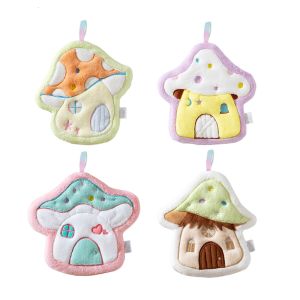 Quickly Dry Coral Fleece Kitchen Towel Mushroom Designs Cleaning Cloth Soft and Absorbent Handkerchief Hanging Rope