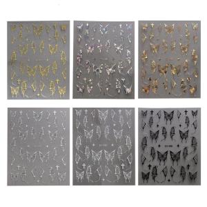 6 Sheets Butterfly 3D Nail Stickers Golden Adhesive Sliders Glitter Nail Art Decal Manicure Decoration Manicure Sticker