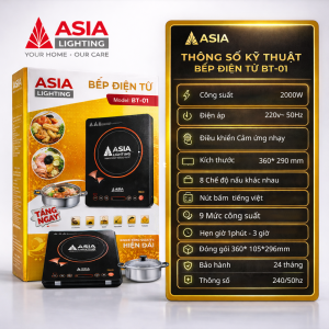 Bếp từ cảm ứng Asia công suất lớn đun nóng siêu nhanh thiết kế mỏng ngôn ngữ tiếng Việt tặng kèm nồi Inox cao cấp