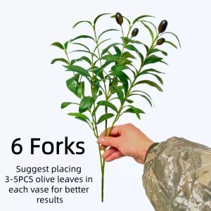 5PCS Artificial Olive Branches 6 Forks Simulation Olive Leaf with Fruits Garden Home Decor