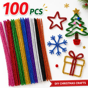 100Pcs Glitter Chenille Stems Flexible Bendable Plush Tinsel Stems Kids Educational DIY Craft Supp