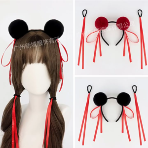 Necha Buns Headband Hair Tie Set Fun Furry Pompoms Hairhoop with Bowknot Hair Buns For Adult Kids All Age Cosplay Props