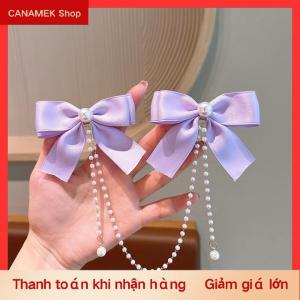 CS Ngọc trai Bow tua tóc Clip thanh lịch màu rắn tóc Claw trẻ em công chúa Kẹp tóc Thời trang vẻ đẹp Phụ kiện tóc