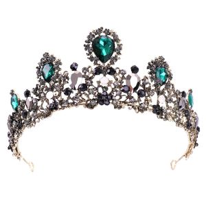 Baroque Rhinestone Crown Green Crystal Tiara Bridal Wedding Hair Accessories