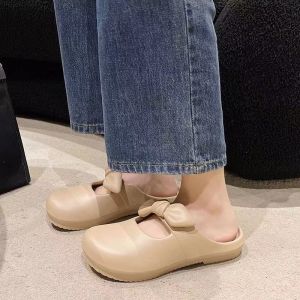 EVA High-End Slippers For Women Summer Maternity Wear Fashionable Non-Slip Flat Closed-Toe Bowknot Sandals