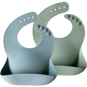Moonkie Silicone Bibs Set Of 3 BPA Free Soft Adjustable Fit Waterproof Feeding Bibs for Babies and Toddlers(Cream/Buck/Olive Green)