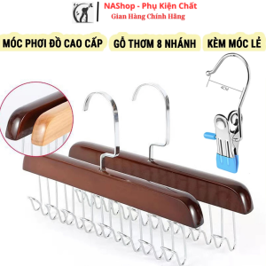 Móc Kẹp lẻ Móc Phơi Bằng Gỗ Thơm 8 Nhánh Cao Cấp Xếp Trồng Treo Đồ Đa Năng Móc Treo Đồ lót Túi Cà Vạt.