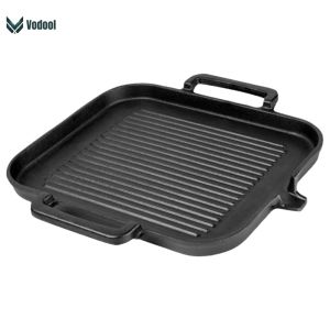 Iron Grill Pan With Double Handle Gridle Pan for Barbeque/Tandoori Grill Fry Pan Induction & Gas Compatible [UEB Vodool]