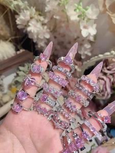 Bling Nhẫn công chúa sang trọng màu hồng rực rỡ hình trái tim cho phụ nữ   Mạ chính xác 18K Nhẫn Zircon hình nơ