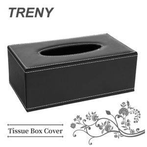 TRENY OEM Tissue Box Cover Durable Home Car Desk Rectangle PU Leather Napkin Paper Holder Black