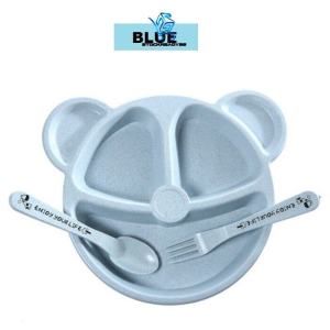 SR99. Kid Children Dish Plate Set Mickey Feeding Spoon Fork Plate Eco Wheat Training Bowl Tableware
