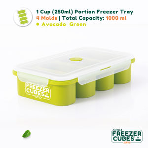 Famillo® Freezer Cubes™ Curve | 4 Molds Silicone Freezer Tray (1-Cup Each Cherry Red) – 100% Food-Grade Safe Soup Tray Meal Prep Container Silicone Mold Tray for Freezer Storage Baby Food Rice Leftovers Broth Ice Cubes Portion Control & Meal Prep