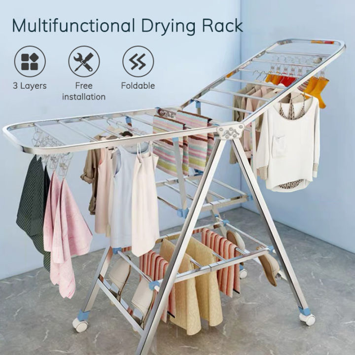Foldable Clothes Drying Rack With Pulley Stainless Steel Cloth