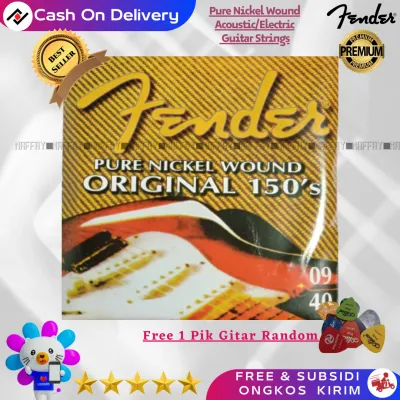 Best Seller 1 Set 6 Senar Gitar Akustik Elektrik Fender .009 - .040 Bonus 1 Pick Gitar terlaris - Naffay Sports