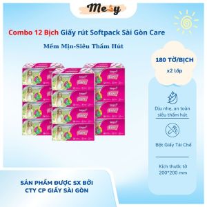 Combo 12 Bịch Khăn Giấy Rút Softpack Saigon Care 18 Tờ x2 Lớp Mềm Mịn Không Bụi Siêu Thấm Hút