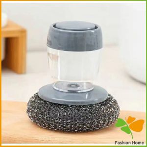 ฝอยขัดหม้อสแตนเลส ขัดกะทะ ที่จับสามารถใส่น้ำยาล้างจานได้   Dishwashing brush
