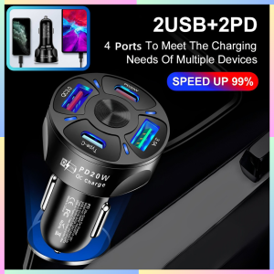 FAST DELIVERY KIFIDAN Car Charger Mobil Hp USB Type C Quick Fast Charging Super Cepat 4 Port 20W