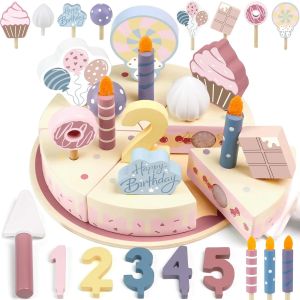 Wooden Kids Kitchen Toys Simulation Birthday Cake Toy Pretend Play Cutting Food Game Children Role Play Toy Gifts for Boy Girl2026