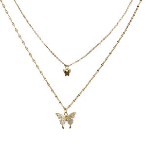 1Pc Sweet Asian Alloy Butterfly Pendant Necklace Fashion Clavicle Necklace Ladies Jewelry Alloy Butterfly Double Chain Necklace Double Layer Butterfly Necklace Cold Wind Clavicle Chain