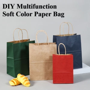 10PC Multifunction Soft Color Paper Bag with Handles Festival Gift Bag Shopping Bags Kraft Paper Bag