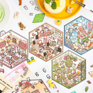 3D Miniature Scenes Sticker Dream House Cartoon Stickers 3D Collage Creative Miniature Scene Stickers