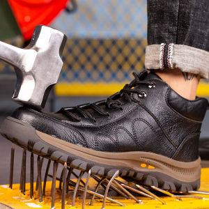 QBELY Indestructible Work Boots Safety Steel Toe Shoes Men Outdoor Work Shoes Puncture-Proof Safety Shoes Men Winter Shoes Men Boots