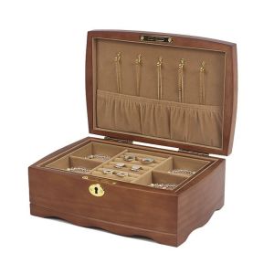 RBJ4 Vintage Jewelry Box with Lock Wooden Luxury Trinket Storage Box Vintage Double Layer Treasure Chest Case Ring