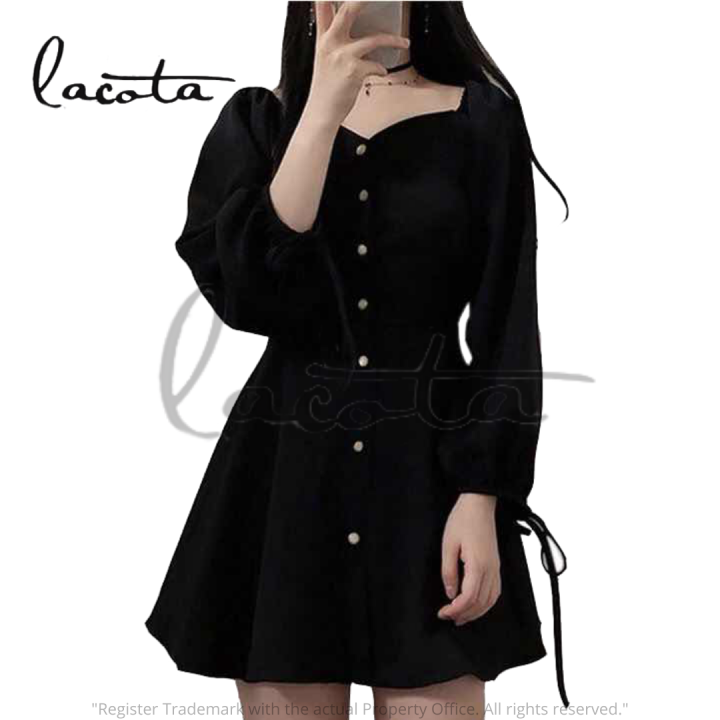 LACOTA Korean Style Off Shoulder Elegancy Dress Long Sleeve Button Down Dress For Woman Lazada PH