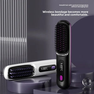 2024 New LCD Usb Ceramic Heating Hair Brush Wireless Portable Ion Straightening Brush Rechargeable Hair Care Tool