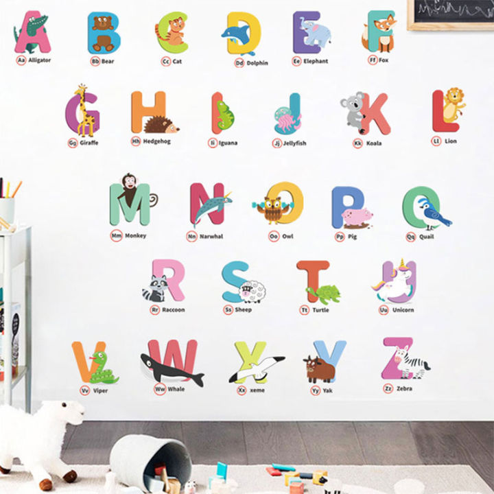 สติ๊กเกอร์ลายABC การ์ตูน ลายสัตว์โลก สําหรับติดตกแต่งผนังห้อง ตกแต่ง ...