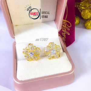 Khuyên Tai Nụ Mạ Vàng T787 Hình Hoa 5 Cánh Đính Đá Sáng Siêu Xinh