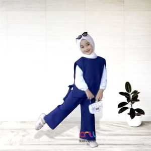 Setelan Baju Muslim Anak Perempuan Terbaru 2025//Pakaian Baju Lebaran Anak Cewe 3in1 Chika Umur 3-12 Tahun [Tanpa Kerudung] Bahan Moscreb