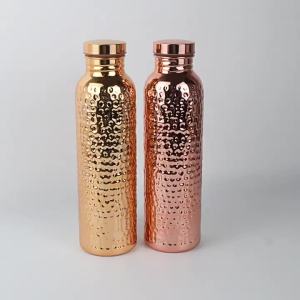 304 Stainless steel hammered kettle 800ml Single-layer electroplated copper-colored sports water bottle with free cup brush