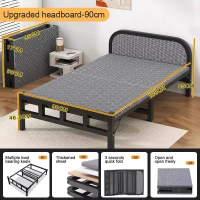 【24 Hours Shipped】Folding Bed Metal Bed Heavy Duty 70/90/120CM Bed Frame Double/Single Portable Office Adult Nap Bed Lunch Break Bed Dorm Folding Bed
