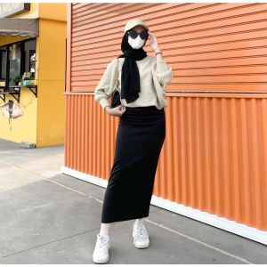 Rok Span Panjang Wanita Bahan Scuba Warna Hitam Termurah