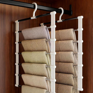UMI Foldable Pants Hanger Multi Layer Non Slip Clips Space Saving Closet Organizer for Trousers Storage Collapsible Hanging